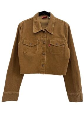 Vintage Levi’s Cropped Corduroy Jacket Tan Brown Raw Hem Stretch Cotton